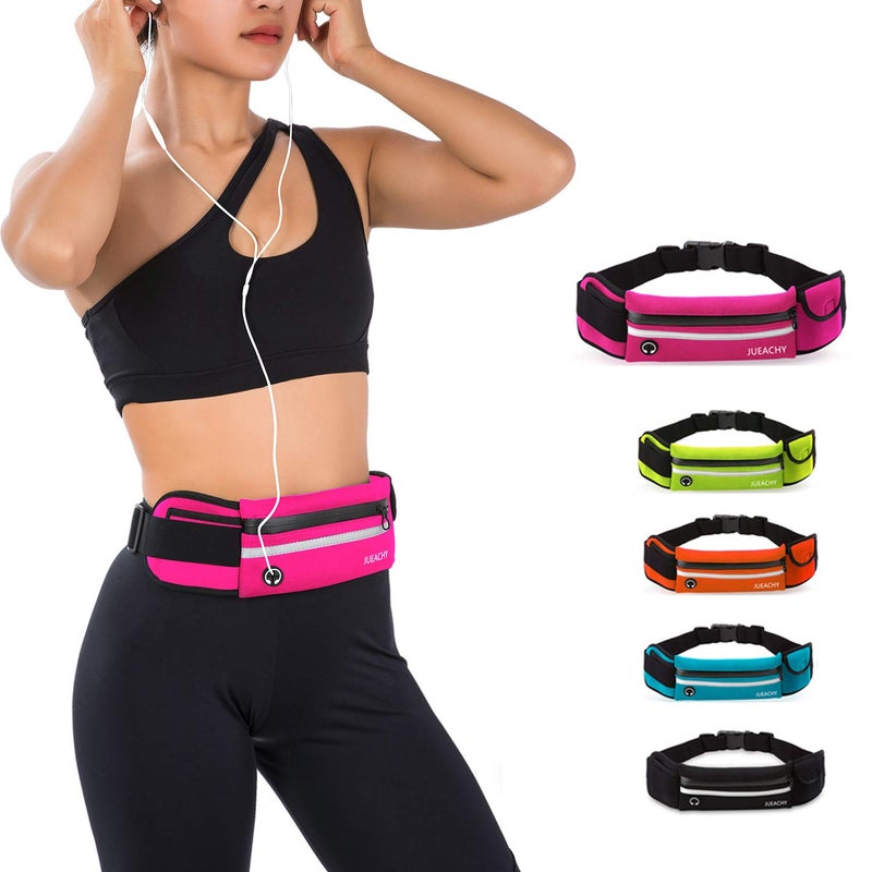 Jueachy Running Belts for Women Waterproof Fanny Pack Running Waist Pouch Phone holder Adjustable Sports Money Belt with Headphone Port Rose - Image 1